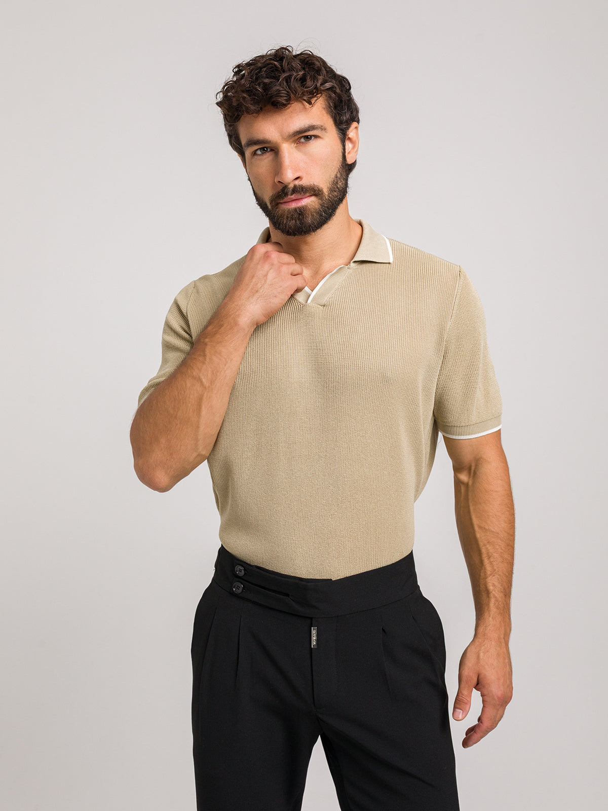 KOSZULKA POLO LUXE V BEŻOWA
