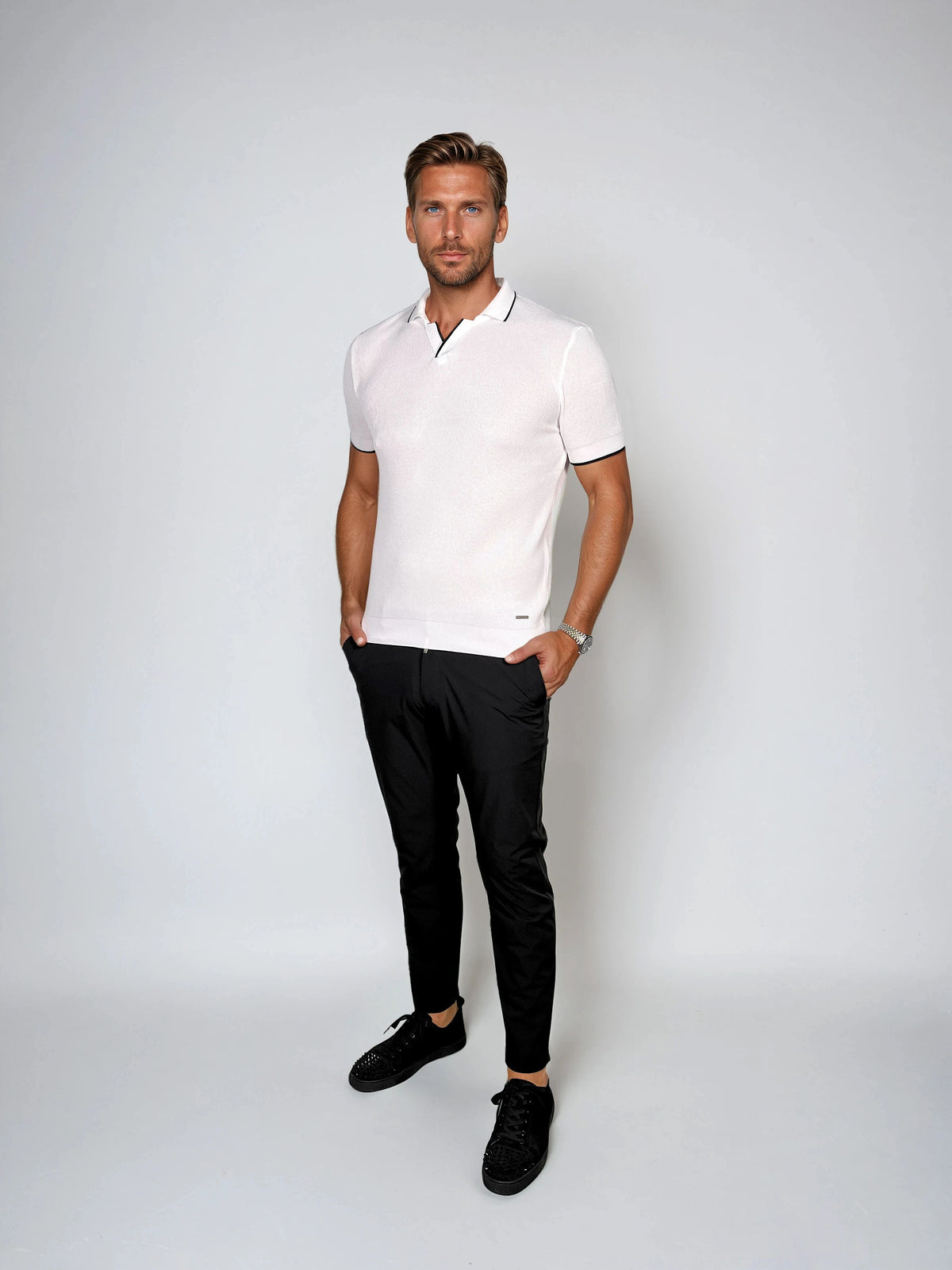 LUXE V WHITE POLO SHIRT
