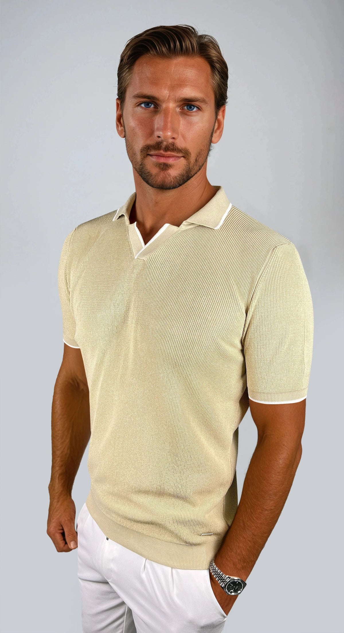 KOSZULKA POLO LUXE V BEŻOWA